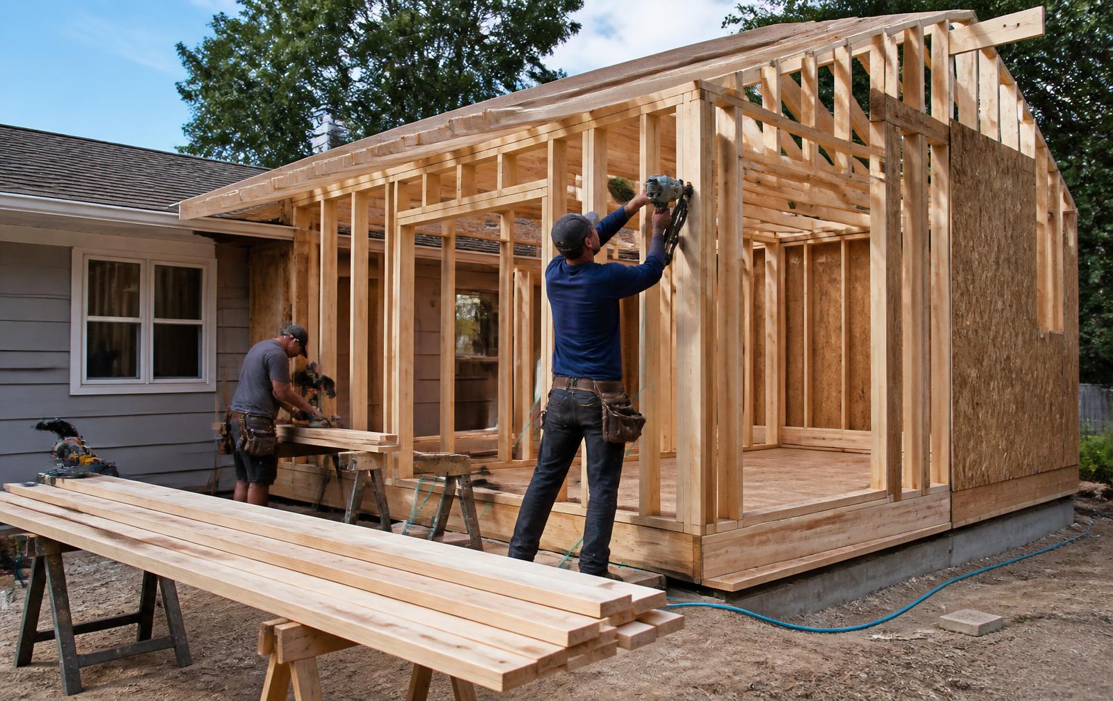 Crew from All About Additions LLC framing a new home addition on a New Jersey job site