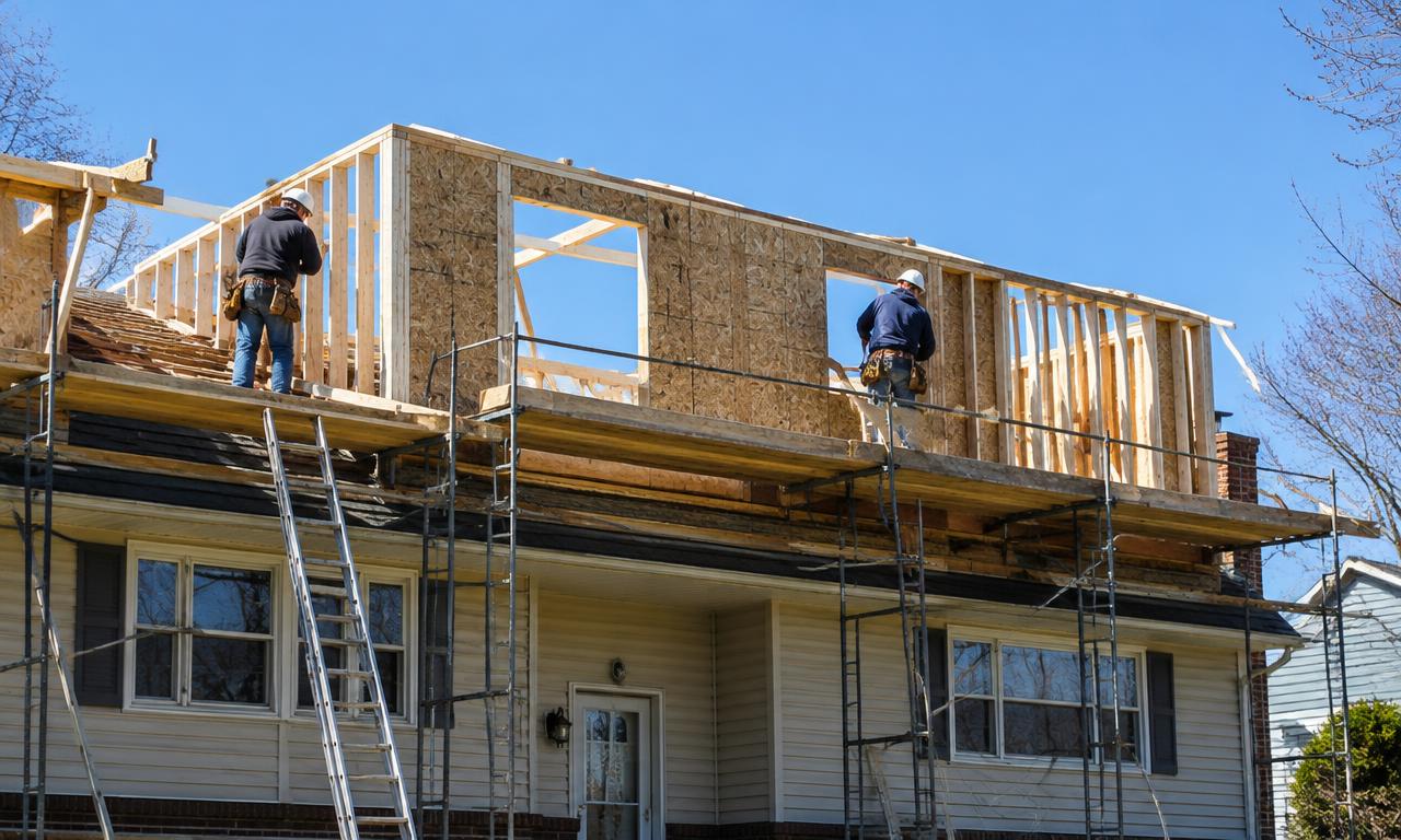 Crew framing a second-story addition on a New Jersey home