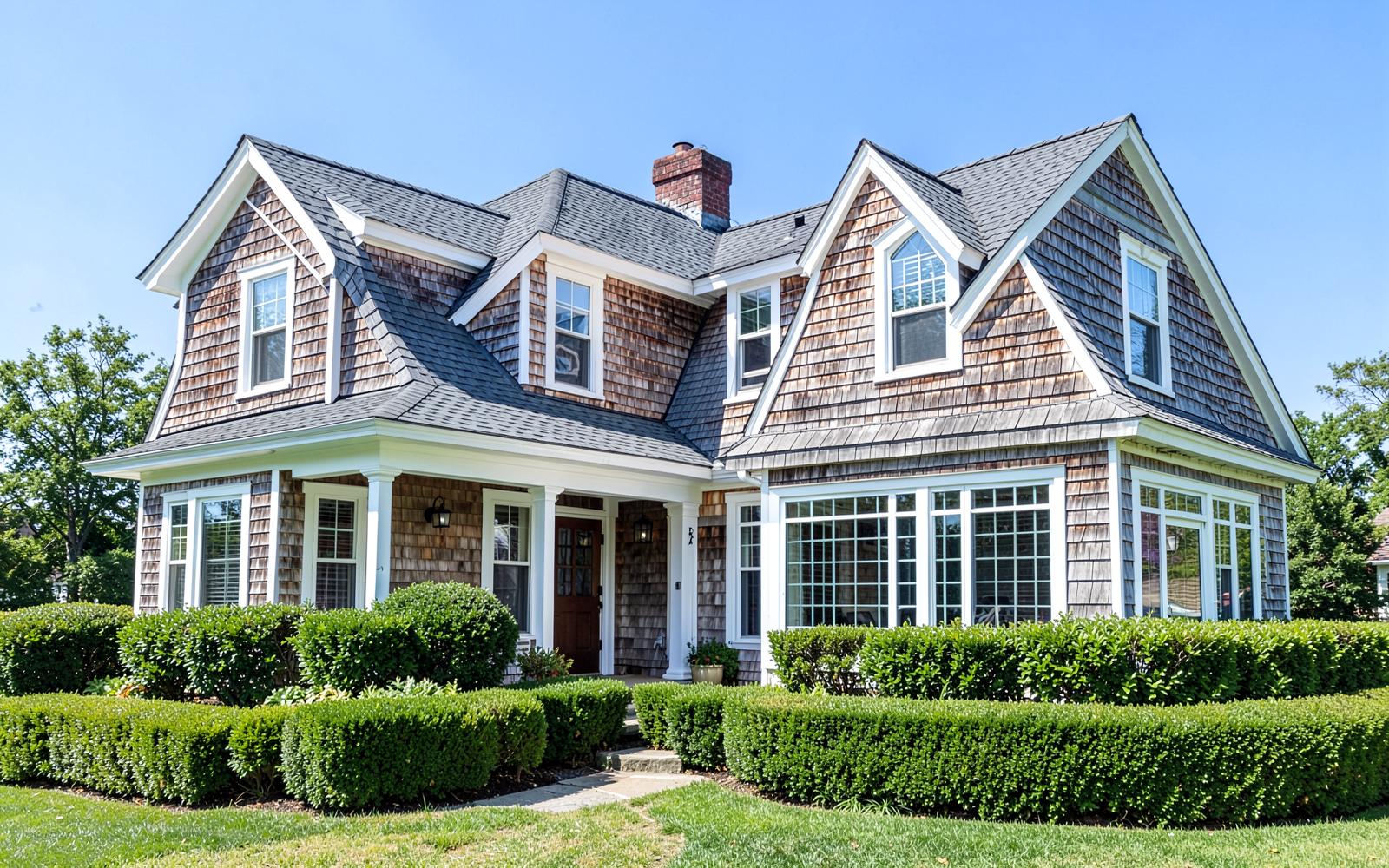 Shingle-style Rumson, NJ home with a newly built wing and cedar shakes