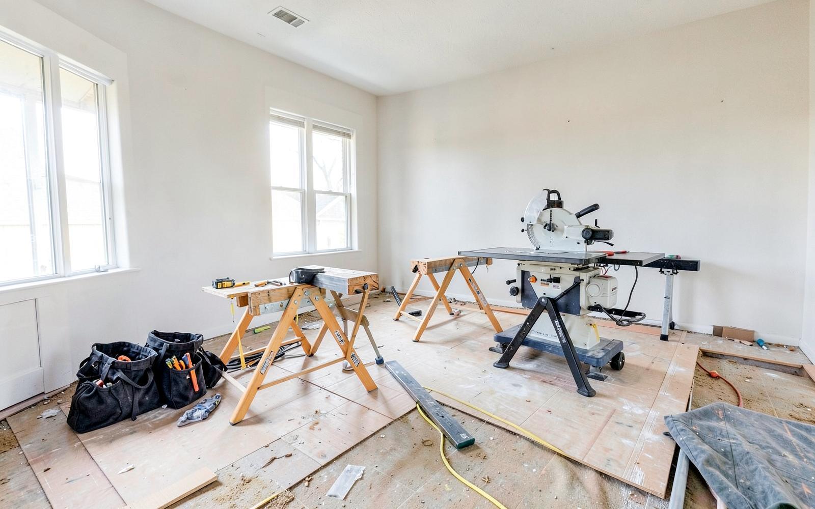 General contractor reviewing plans at a residential construction site in Edison, NJ
